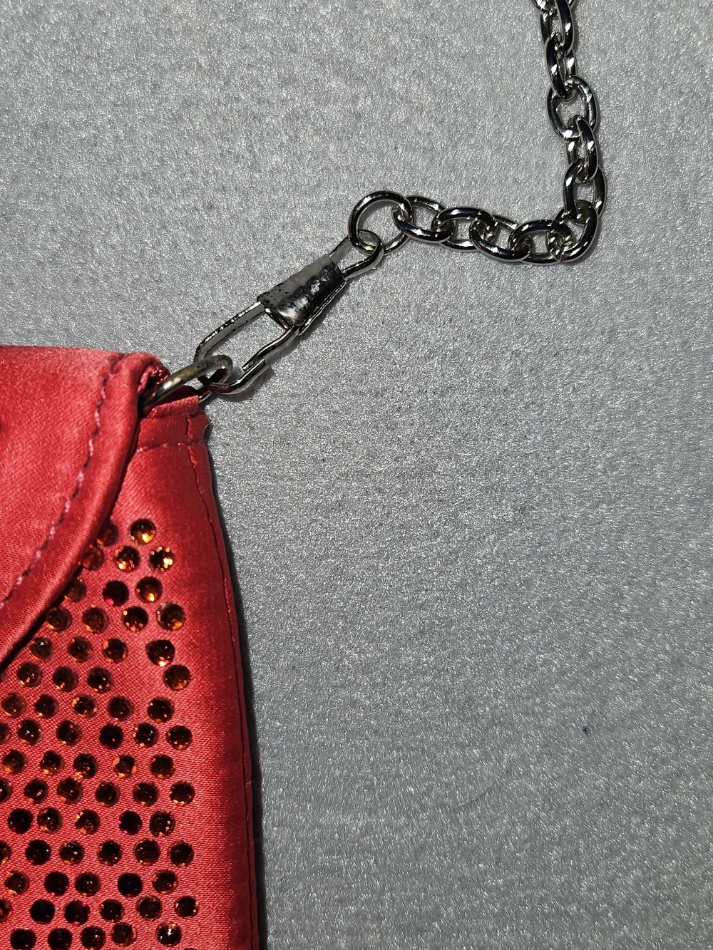 EUC Red Satin Rhinestone Evening Clutch Sparkly Envelope Crossbody Cocktail Bag